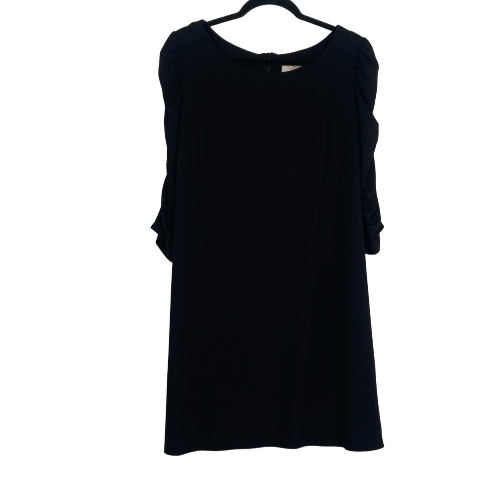 Laundry Women's Black Ruched Long Sleeve Round Neck Back Zip Shift Dress Size 10
